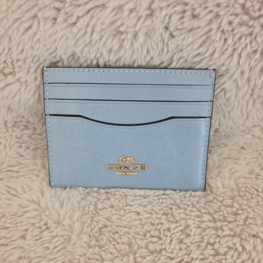 Coach Slim ID Card In Glazed Leather - Powder Blue - Picture 3 of 5